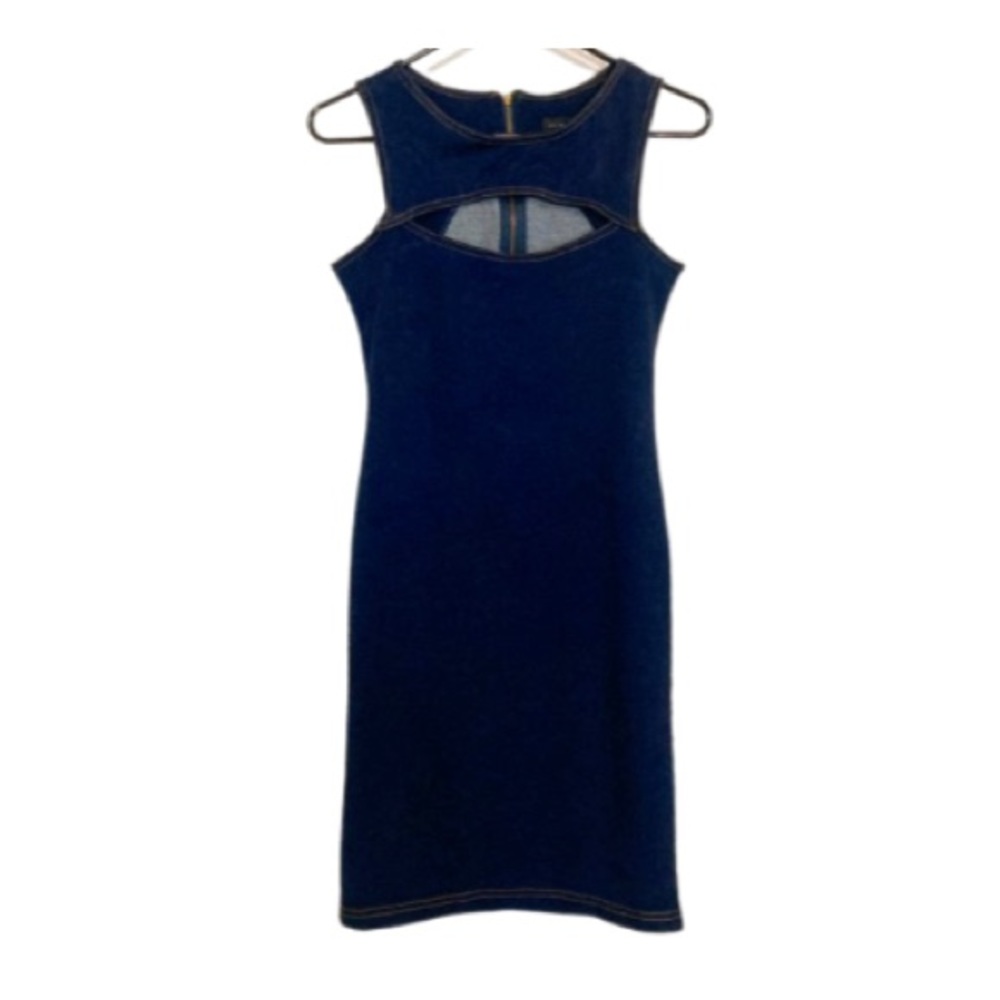 In Bloom Denim Sleeveless Dress With Elongated Oval Keyhole - Size S - Picture 2 of 7